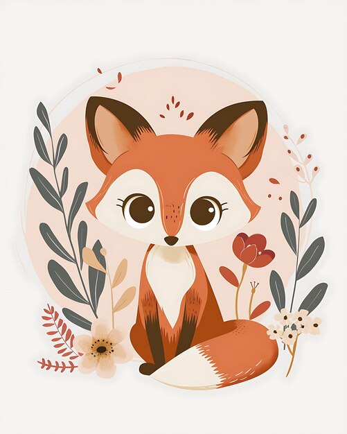 Photo a picture of a fox with flowers and a picture of a fox