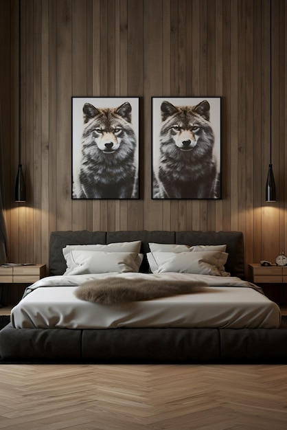 a picture of a fox with a wolf on the wall