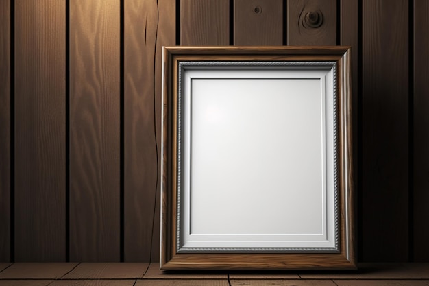 Picture frame on a background of wooden walls