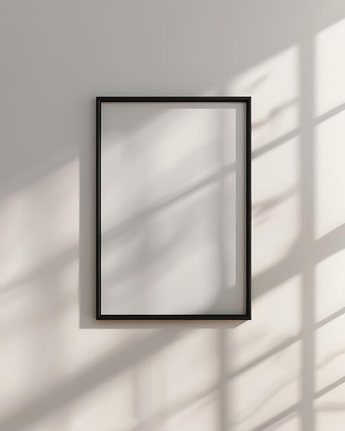 a picture frame is on the wall and the shadow is black