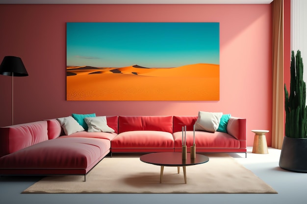 picture frame mockup psd hanging in modern living room minimalist generated ai