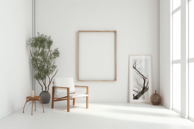 picture frame mockup psd hanging in modern living room minimalist generated ai