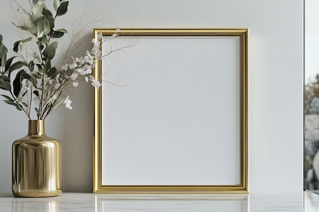 Photo picture frame mockup with gold frame