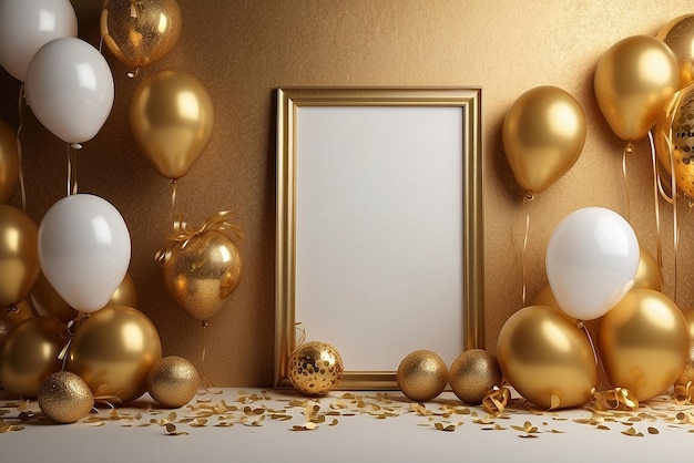 a picture frame with gold balls and a picture of gold balls