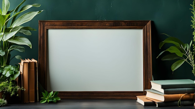 a picture frame with a green background and a green wall behind it