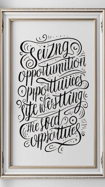 Picture frame with inspirational text about opportunities on a white background