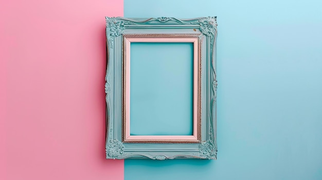 a picture frame with a pink background with a blue border