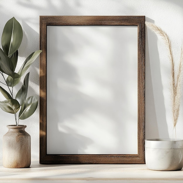 Photo a picture frame with a plant in it and a picture frame on the right