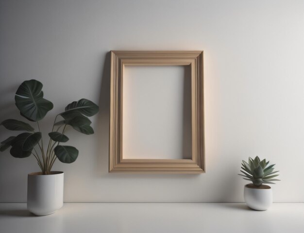 A picture frame with a plant in it and a picture frame on the wall.