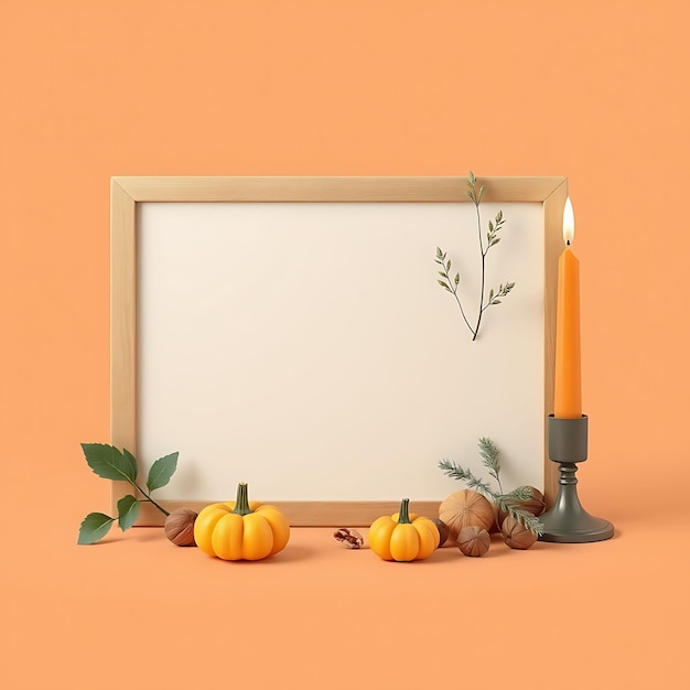 Photo a picture frame with pumpkins and a picture of a pumpkin and a candle