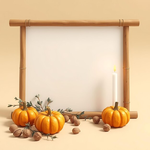 Photo a picture frame with three pumpkins and a white candle