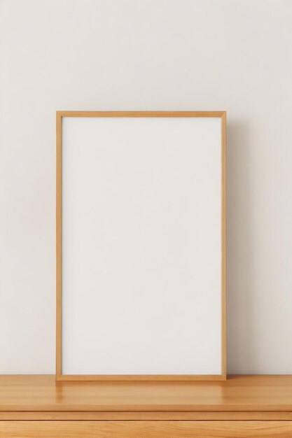 Picture frame on wooden shelf