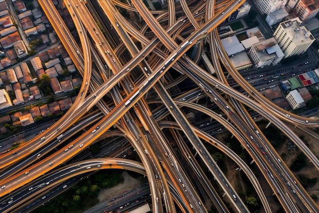 Photo a picture of a freeway with a lot of traffic and buildings