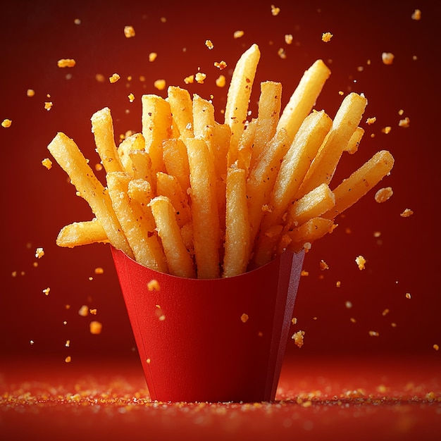 Photo a picture of french fries with a red background