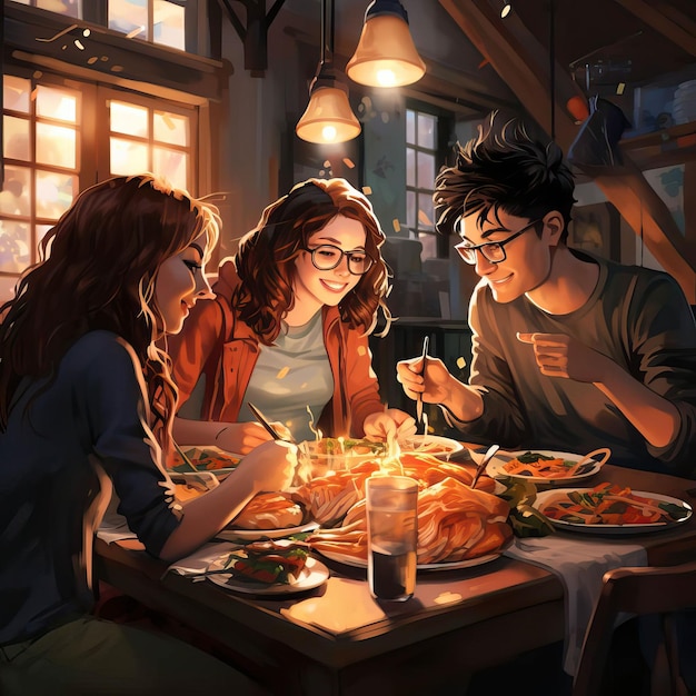 A picture of friends sharing a meal and enjoying each other's company