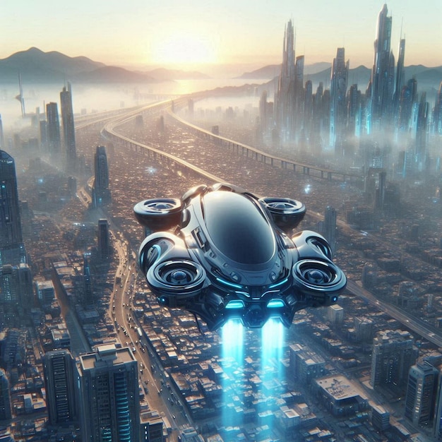 a picture of a futuristic spaceship in a city