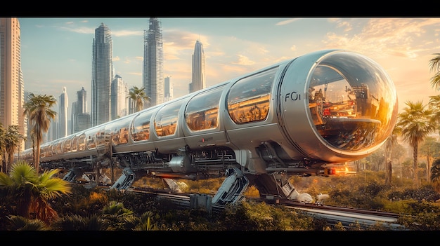 Photo a picture of a futuristic train with the word quot for the city quot on the side