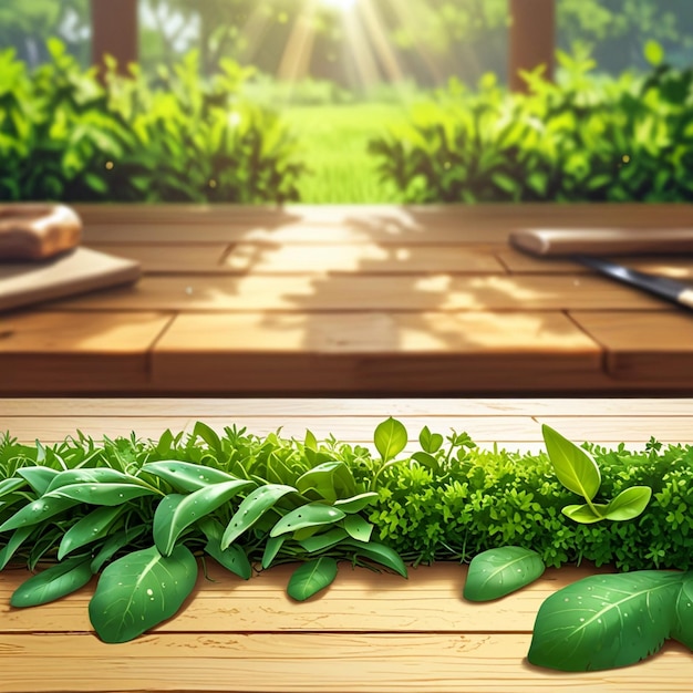 a picture of a garden with plants and a tablet on the table