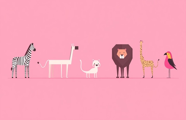 Photo a picture of giraffes and giraffes on a pink background