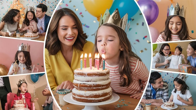 a picture of a girl blowing out candles on a cake with a woman blowing out the candles