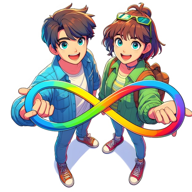 a picture of a girl and a boy holding infinity colored ring