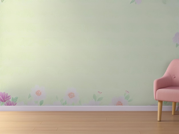 a picture of a girl in a pink shirt and a wallpaper with flowers on it