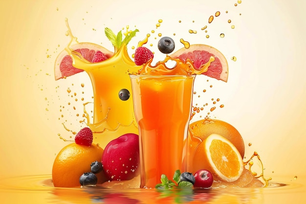 a picture of a glass of orange juice with fruit and a glass of orange juice