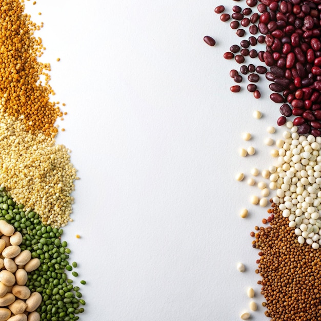 a picture of grains and beans with a white background