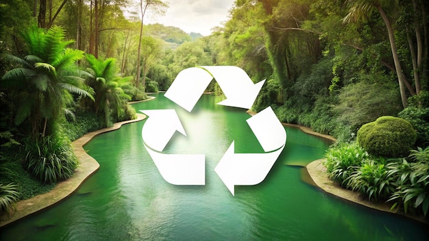 a picture of a green recycle sign in the jungle