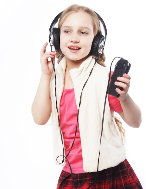 Picture of happy girl in big headphones