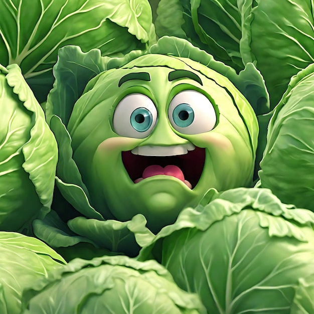 a picture of a head of a cabbage with a large green face