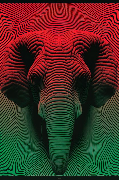 Photo a picture of a head of an elephant with a red and green striped pattern