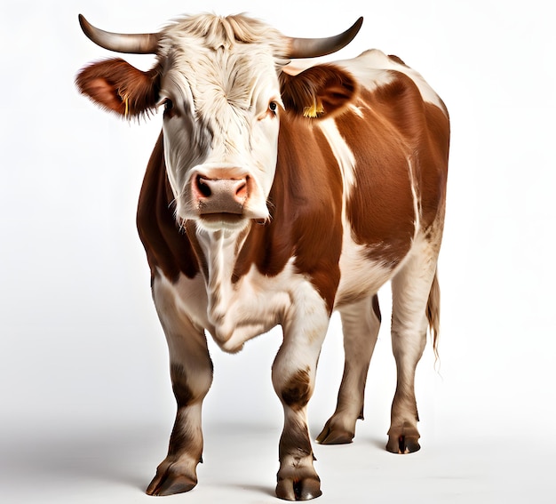 Picture of Hereford cow on white background