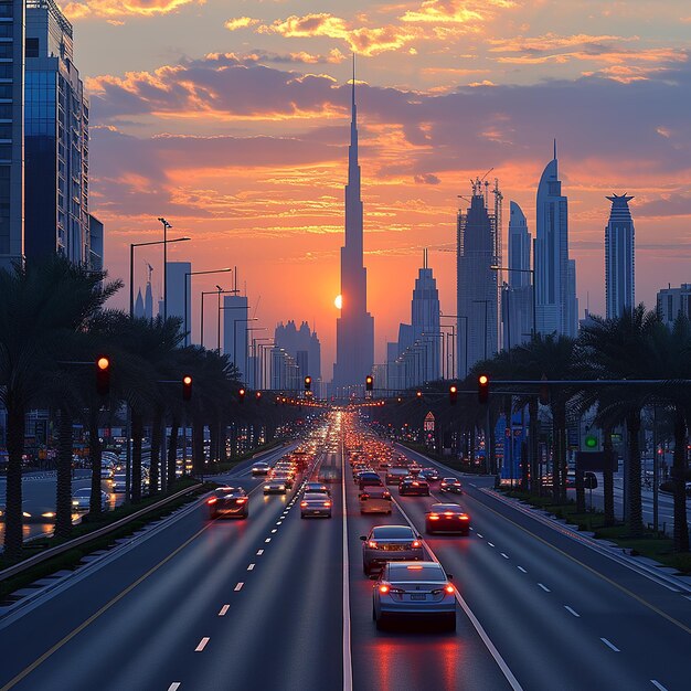 Photo a picture of a highway with a sky background and a cityscape in the background