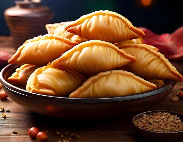 Picture of holi special gujiya dish on background