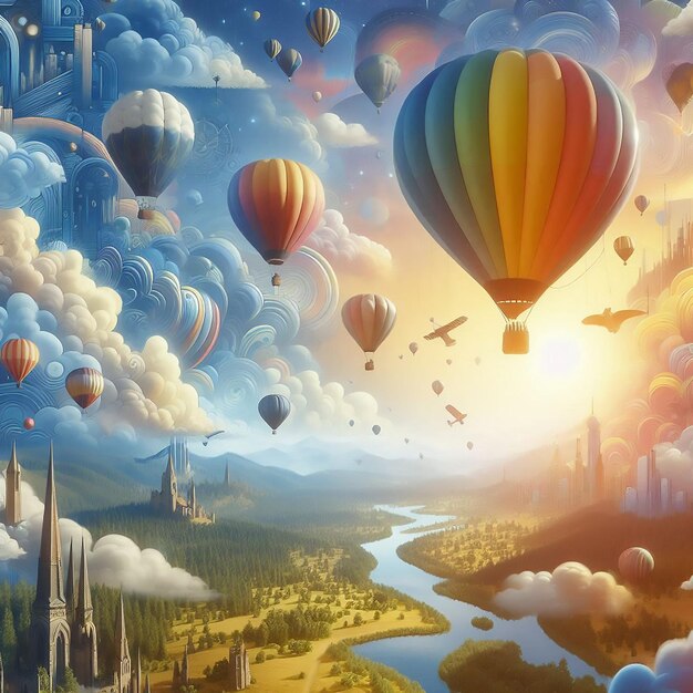 Photo a picture of a hot air balloon with many other hot air balloons in the sky