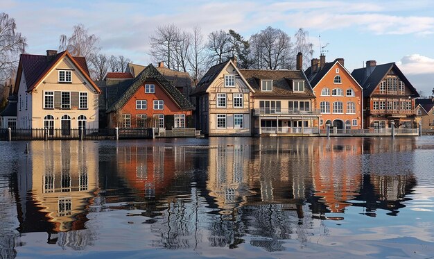 Photo a picture of a house that is reflecting in the water