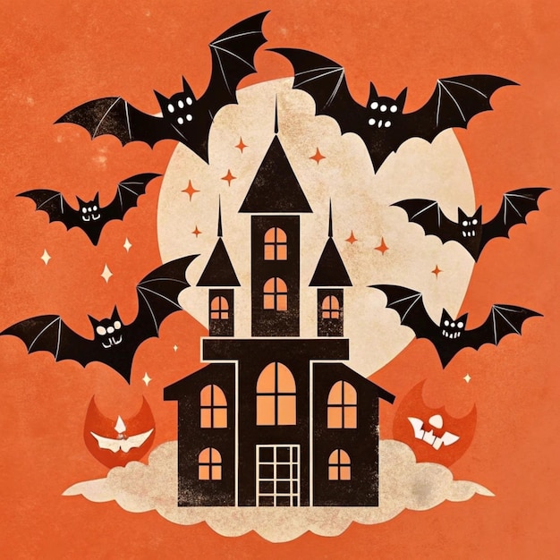 a picture of a house with bats on it