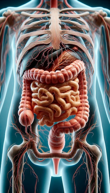 Photo a picture of a human body with a body labeled stomach