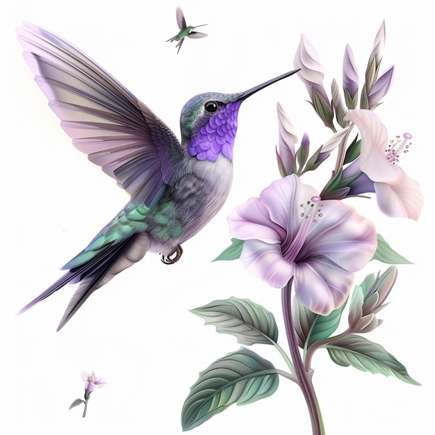 Photo a picture of a hummingbird with flowers and a bird