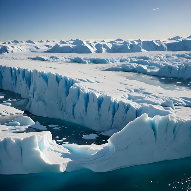 a picture of icebergs from the ocean with the ocean in the background