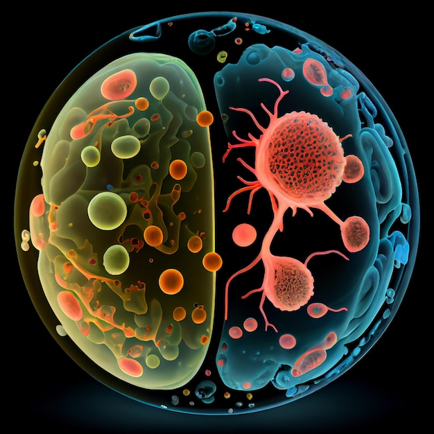 Picture of the inside of a cell and the outside of a cell generative ai