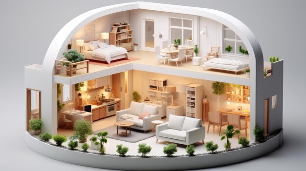 a picture isometric diorama home room isolated on white background AI Generative