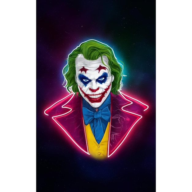 a picture of a joker with a neon sign that says comic book character