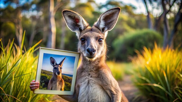 Photo a picture of a kangaroo with a picture of a deer in it