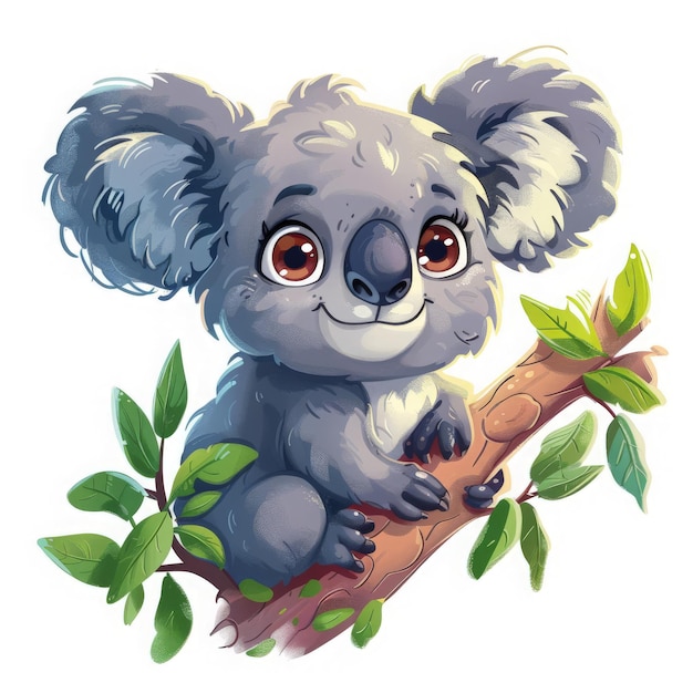 Photo a picture of a koala with a green branch and leaves