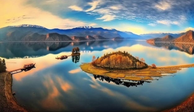 A picture of a lake with mountains in the background