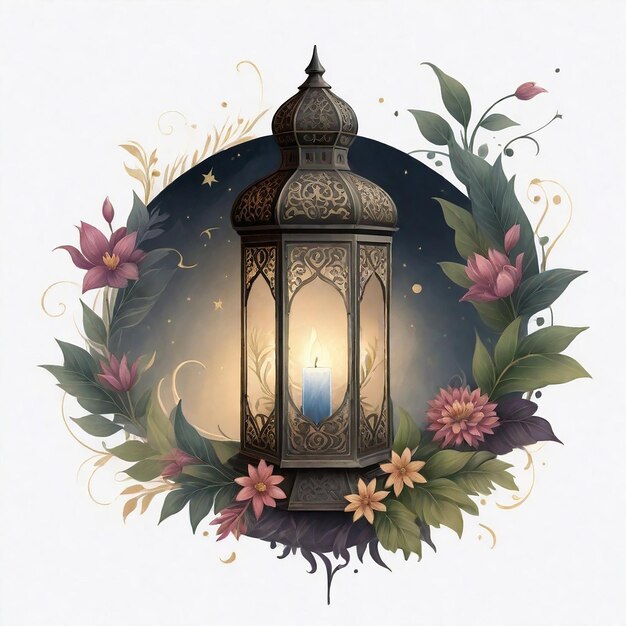 a picture of a lantern with flowers and a lamp that says lantern