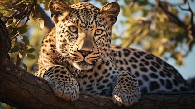 Picture of a leopard on tree in Africa images Generative AI