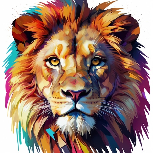 a picture of a lion with a colorful background